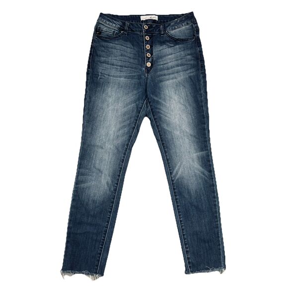 Kancan Curvy Ankle Jeans Juniors 9/28 Blue Button Fly High Rise Measures 29 x 26 - Picture 1 of 7